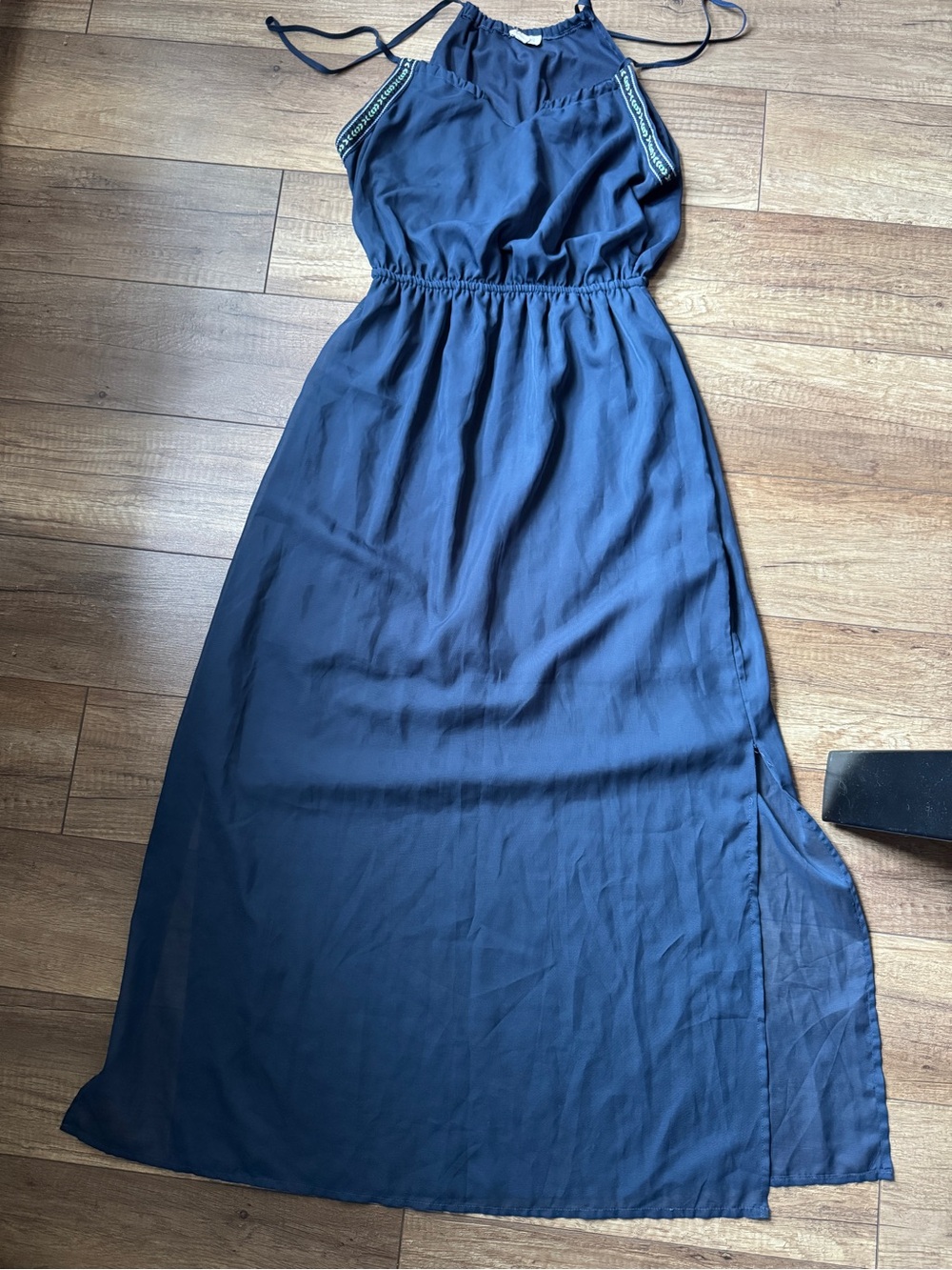 Ardene Navy Blue Halter Maxi Dress with Side Slit